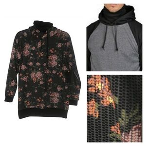 ARSNL Men's Ninja Floral Print Scarf Pullover Hooded Sweater X-Small NWT
